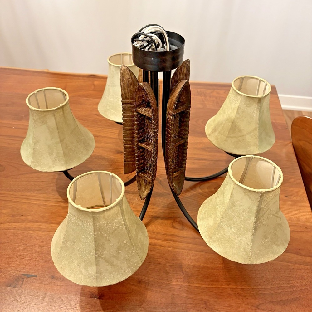 Vintage Chandelier Rustic Lodge Cabin Canoe Lake Wrought Iron Light 5-Light